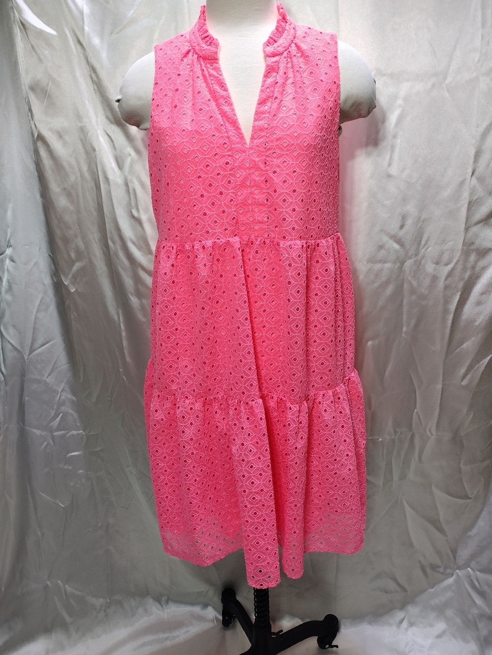 Lilly Pulitzer Novella Dress Coral Mini Medallion Chiffon Eyelet Medium